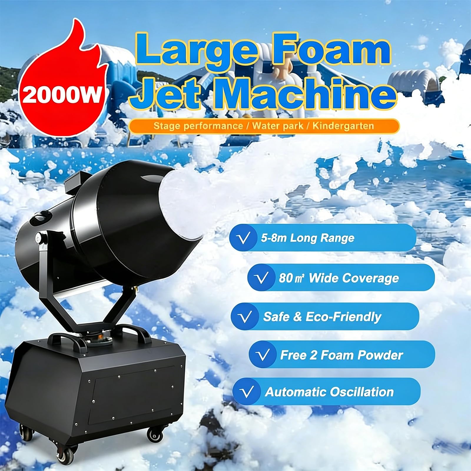 2000-W-Party-Schaumspender,Leistungsstarke Bühneneffekt-Schaummaschine,Shaking Head Dj-Equipment Für Weihnachtliche Atmosphäre,Reichweite 80 M²,Reichweite 6–10 M