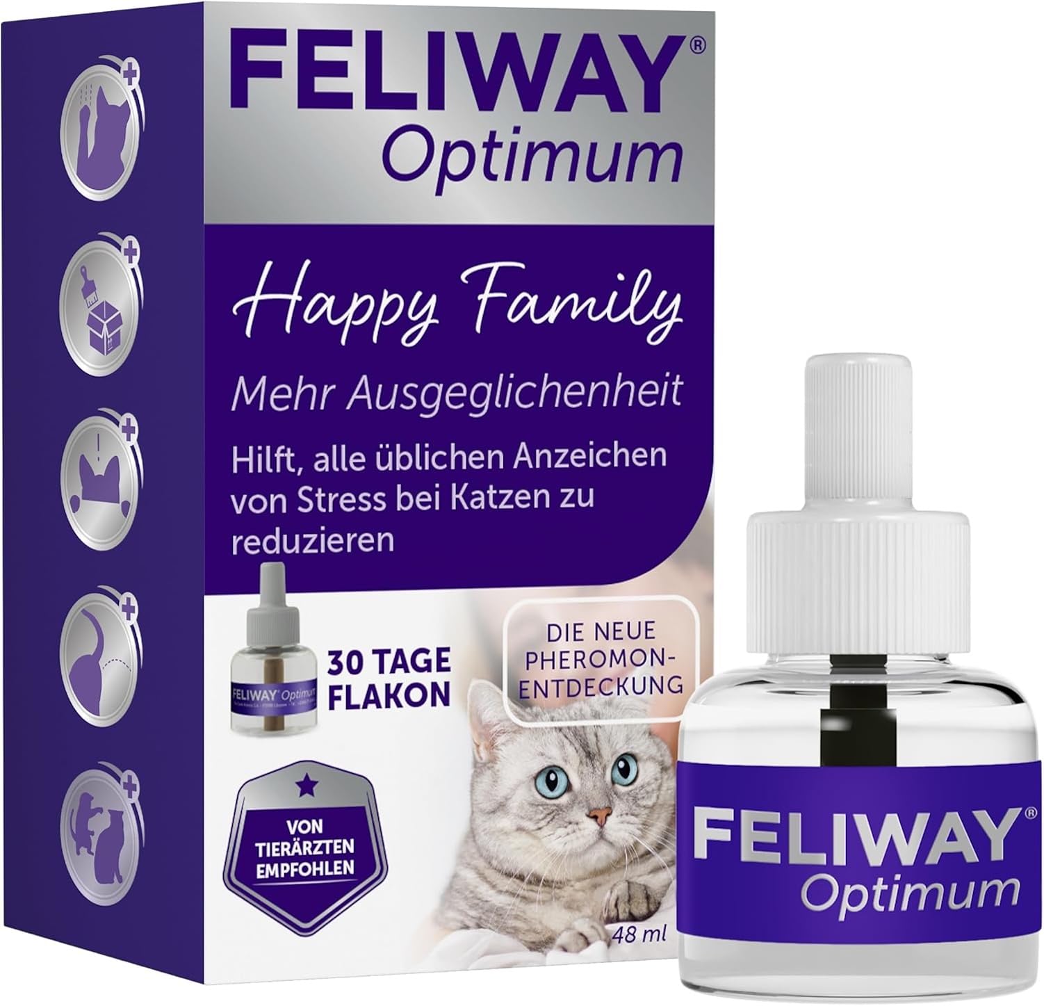 FELIWAY Optimum Nachfüllflakon für Katze | Pheromone zur Reduktion von Harnmarkieren, Kratzen oder Verstecken | sorgt für mehr Harmonie zwischen Katzen | 48ml