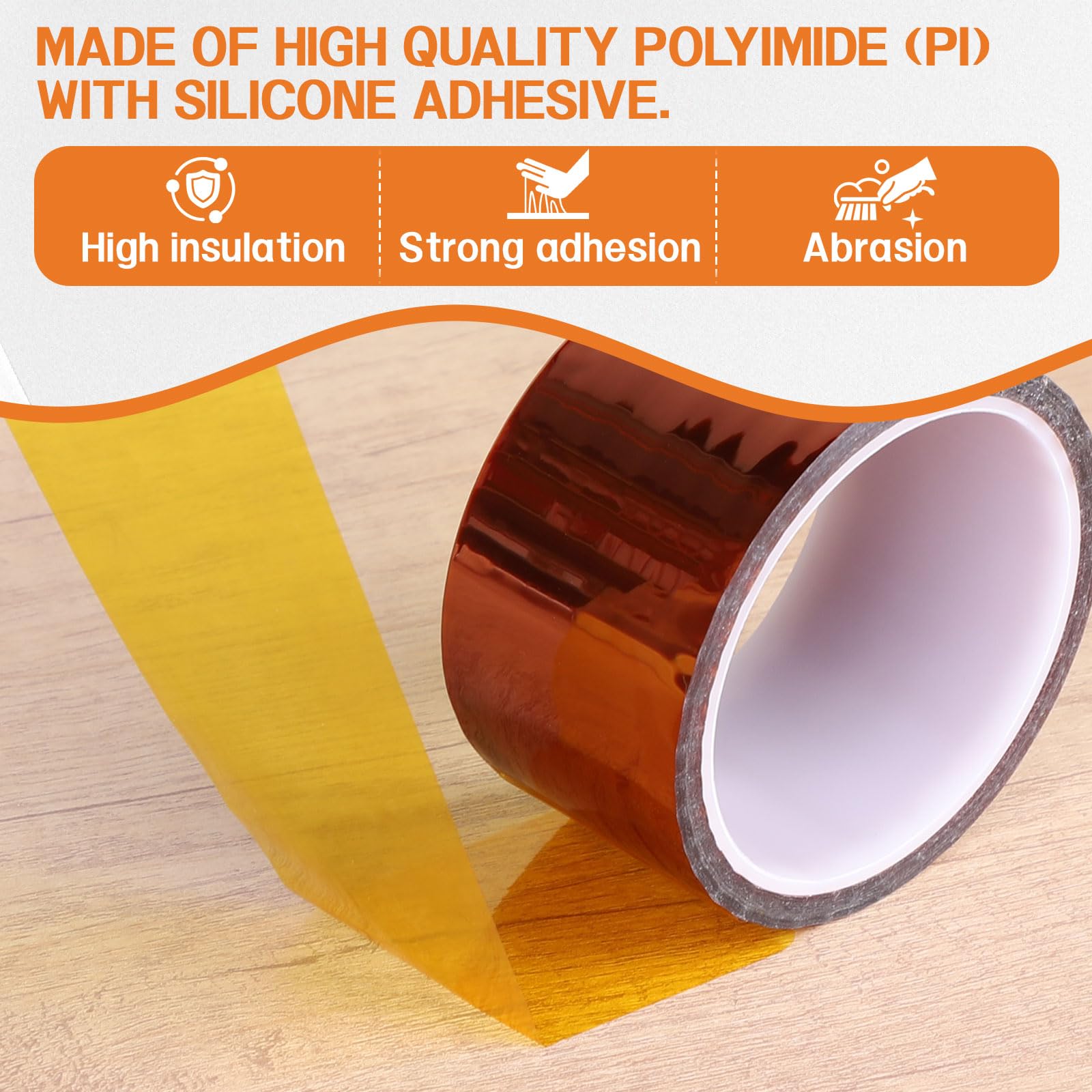 EXLECO 2 Rollos Cinta Termica Sublimacion Dorado 50mm x 33m, Cinta Adhesiva de Alta Temperatura Cinta Kapton Polyimide Resistente al Calor sin Residuos para Impresión Electrónica, Enmascarar, Soldar