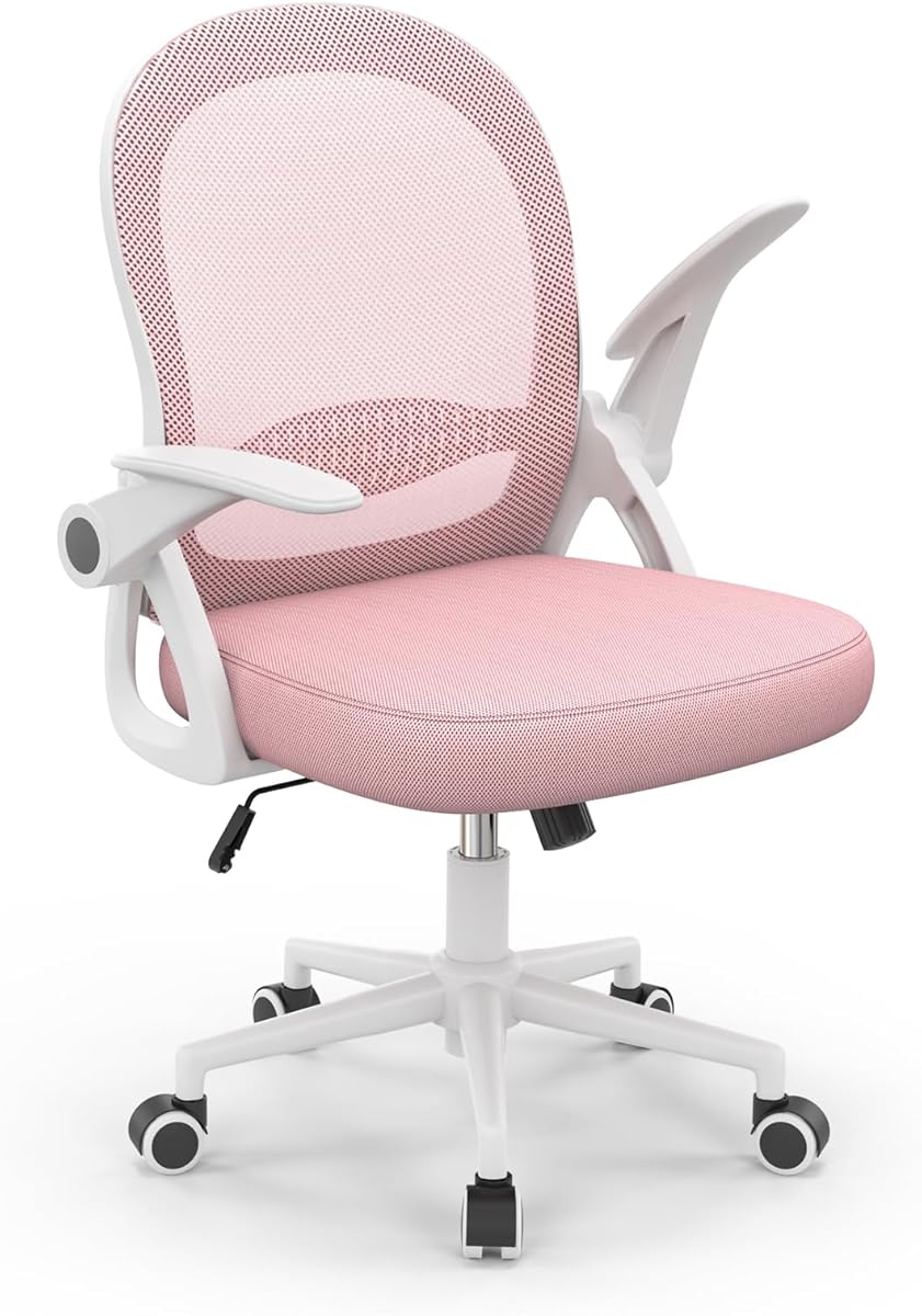 naspaluro Bürostuhl, Ergonomischer Schreibtischstuhl mit Atmungsaktiv Netzbespannung, Hochklappbare Armlehnen, Höhenverstellbarer, Computerstuhl, Leichter Stuhl, 360° Drehstuhl, Rosa