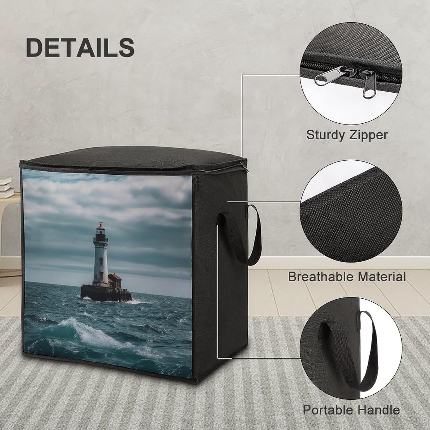 Quilt Storage Bag,Lighthouse Printed Large Foldable Storage Container Portable Travel Storage Bag for Blankets, Quilts, Clothes, Comforter, Bedding And Pillows