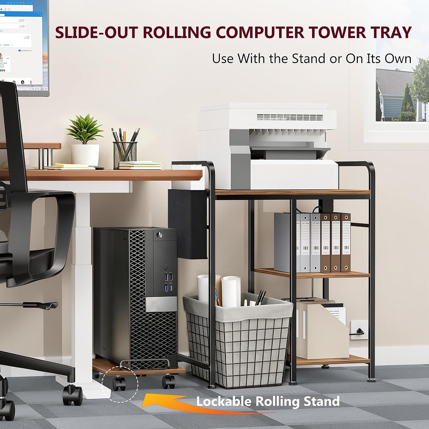 Large Printer Stand with Storage: 24x18 Inch Printer Table for Home Office image 4
