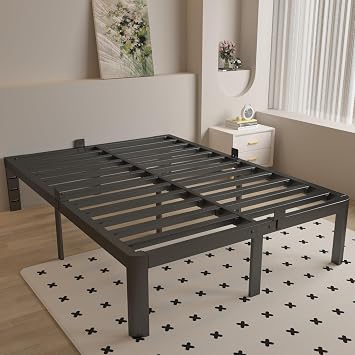 16 Inch King Bed Frame with Metal Gasket, Black Platform Bed Base