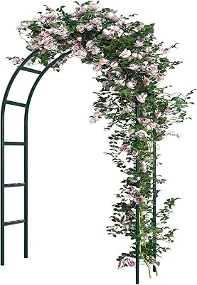 RUBFAC 94" Metal Garden Arch Trellis for Climbing Plants Outdoor, Garden Arbors and Arches, Halloween Archway for Pumpkin Balloon Rose Vines Wedding Christmas Birthday Party Decorations, Army Green