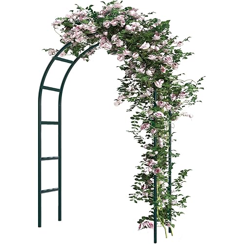 RUBFAC 94" Metal Garden Arch Trellis for Climbing Plants Outdoor, Garden Arbors and Arches, Halloween Archway for Pumpkin Balloon Rose Vines Wedding Christmas Birthday Party Decorations, Army Green