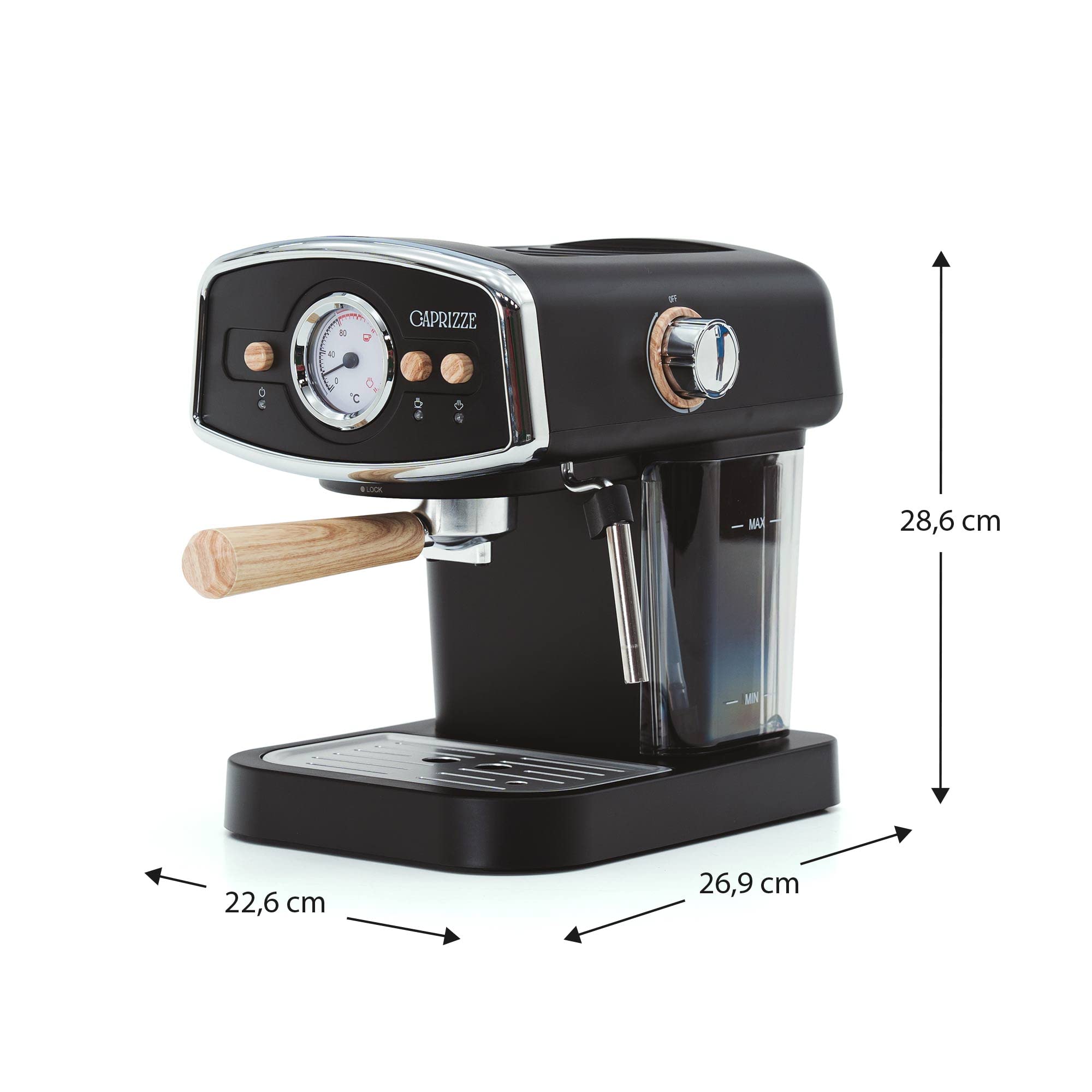 Kai - Cafetera espresso semiautomática de 1050 W, capacidad de 15 bares para 5 tazas de café con evaporador, color negro mate