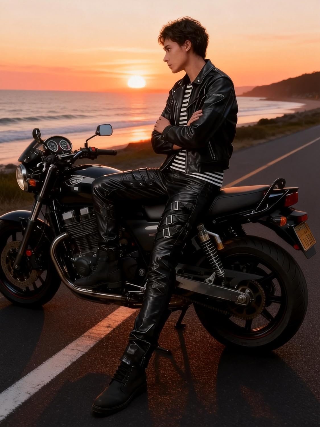 Idopy Men`s Rock Punk Hip Hop Faux Leather Motocycle Pants - Image 6