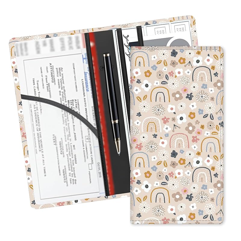 Porta-documentos automotivo em couro sintético para documentos, cartões e seguro, ADUQLZUX, estampa Cute Boho Flowers