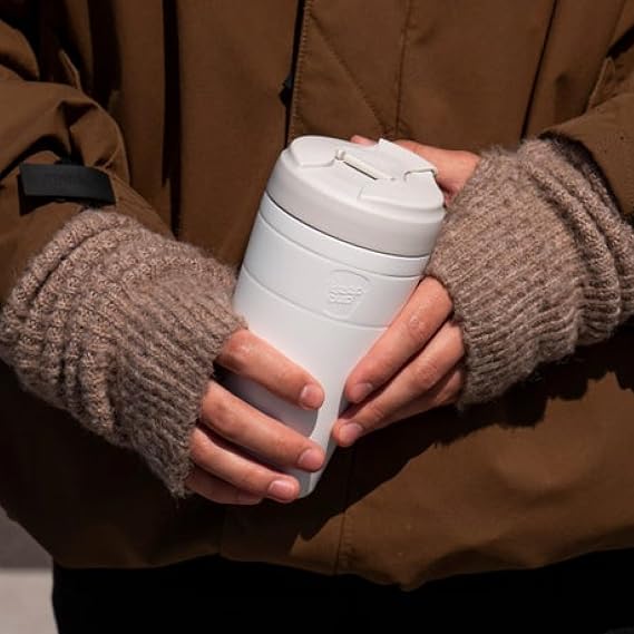 KeepCup Commuter Travel Mug - Insulated Stainless Steel Reusable Coffee Cup with Spillproof Flip Lid - 16oz/454ml - Bone White