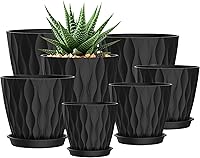 Vista 21 de Macetas SQKH de 4 pulgadas, juego de 6 macetas de interior, macetas con agujeros de drenaje y bandejas para orquídeas, violetas, suculentas, hierbas