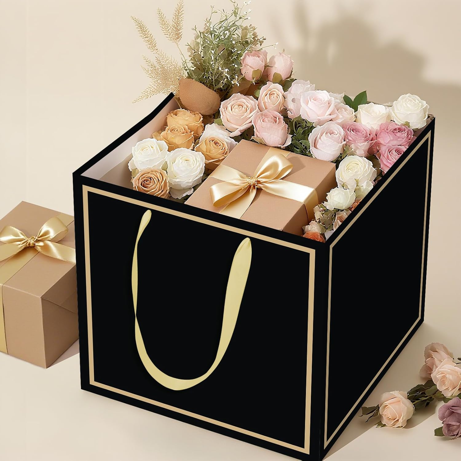 Extra Large Black Gold Gift Bag Square Big Birthday Bag for Men Women with Wrapping Paper Card Sticker Envelope for Wedding Anniversary Retirement Baby Shower Christmas Gifts Party Favors Decorations - Image 2