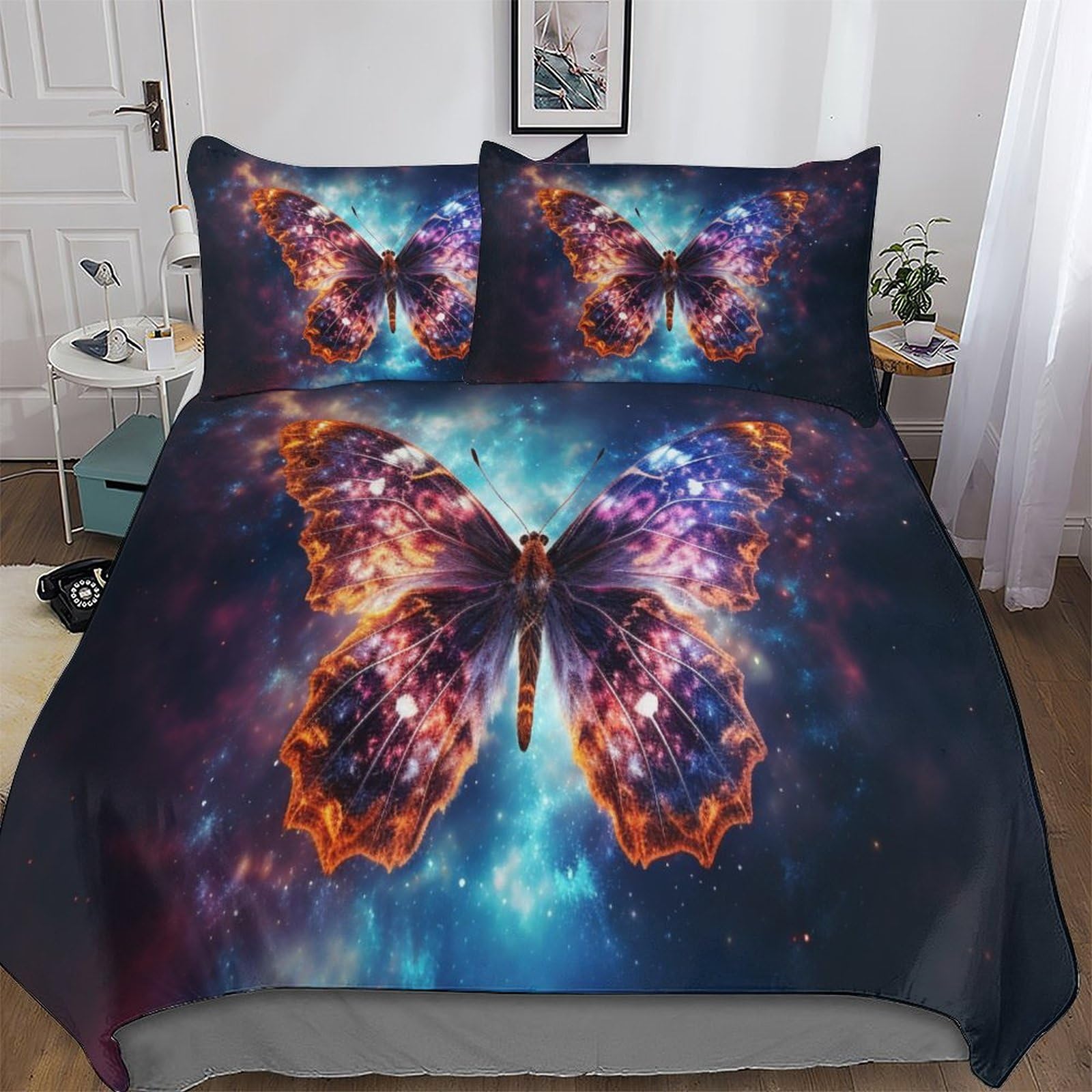 Housse de couette 220x240cm motif papillon en microfibre premium hypoallergénique