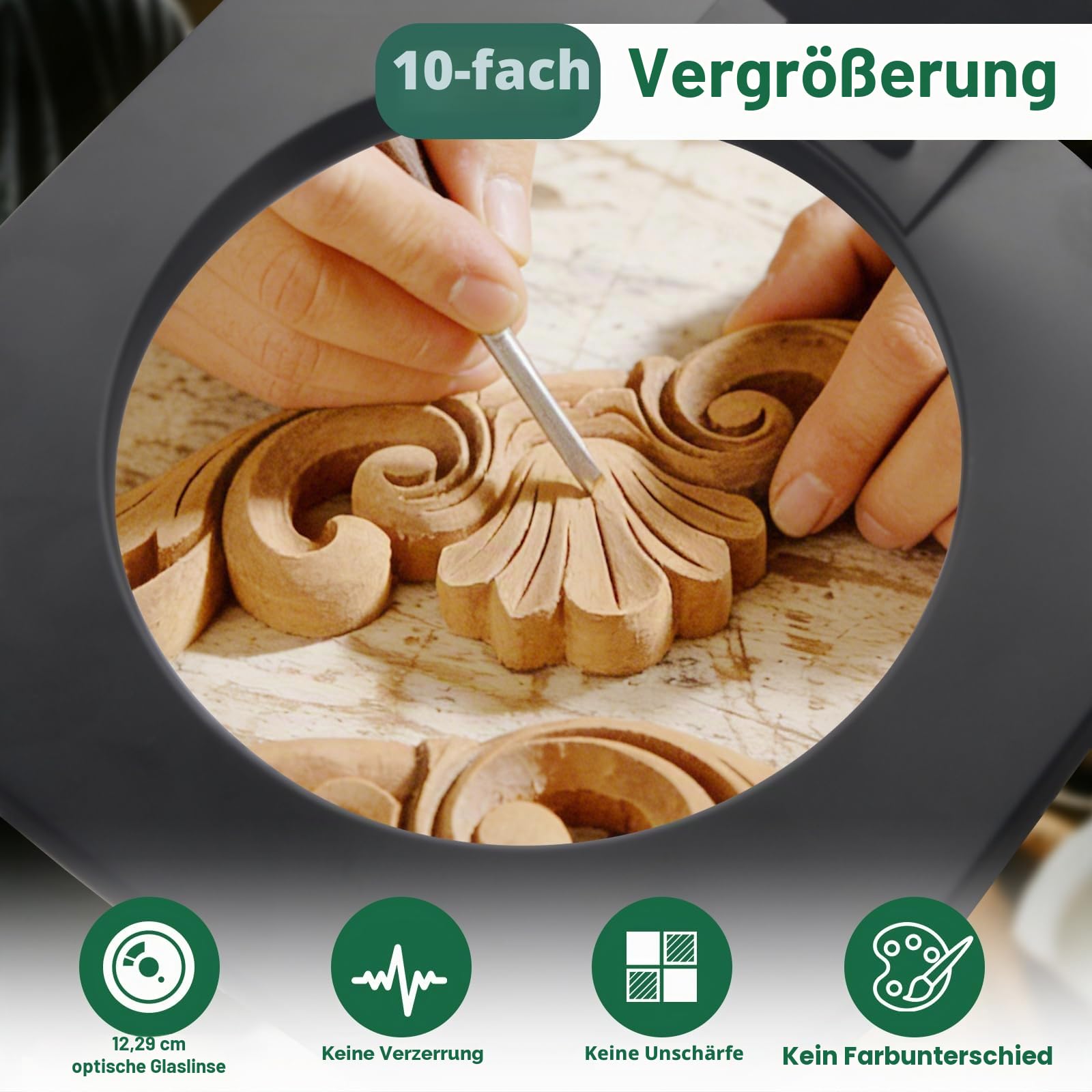 CGBE 2-in-1 Lupenlampe (Standfuß + Klemme) 10X Händefrei für feine Arbeiten | 4,84" Glaslinse Lupenleuchte mit Verstellbarem Schwenkarm 5 Farbmodi Stufenlos Dimmbar Höhenverstellbare Standlupe mit Licht