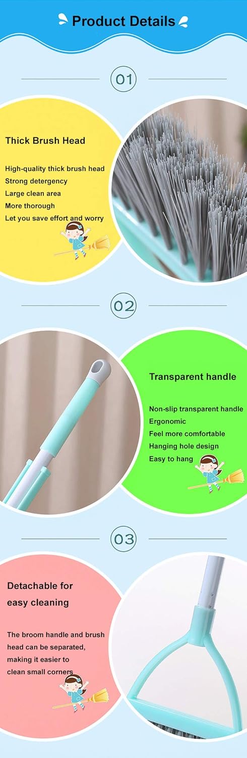 Xifando Mini Broom with Dustpan for Kids,Little Housekeeping Helper Set (Light Blue, Extended Size) : Health & Household