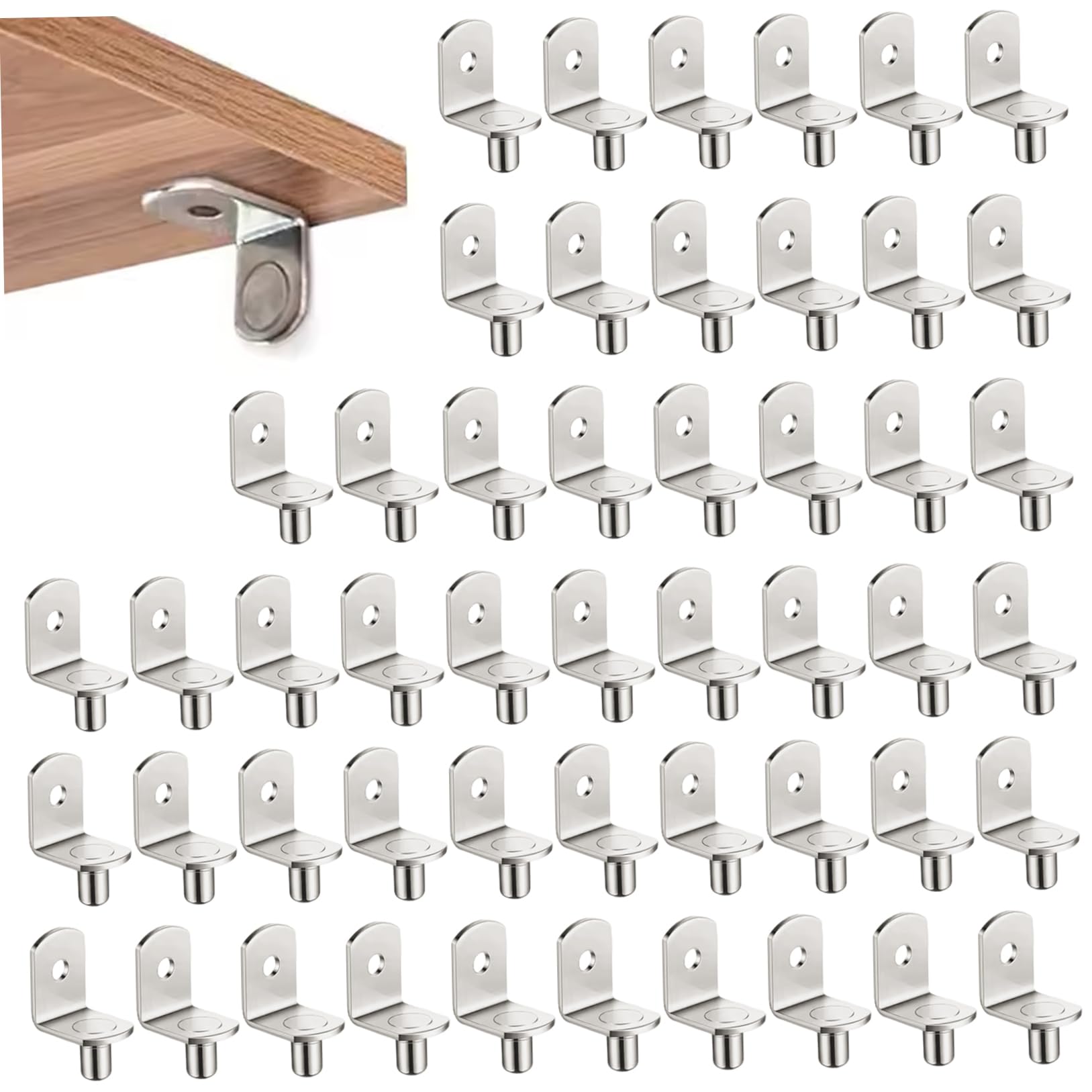 Hbbgdiy 50Pcs Metal Shelf Pegs 5Mm L Shape Nickel Plated Shelf Pins With Hole Cabinet Bookcase Support Pegs For Kitchen Cupboard Closet Furniture Shelves