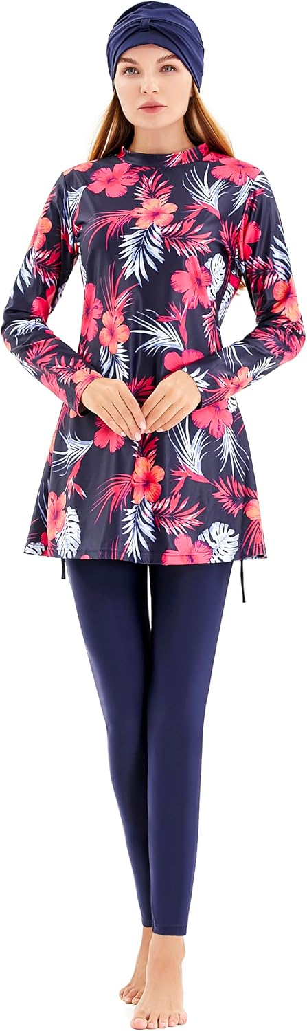 Muslim Swimming Suits for Women Full Coverage Plus Size Modest Islamic Burkini Swimwear with Hijab