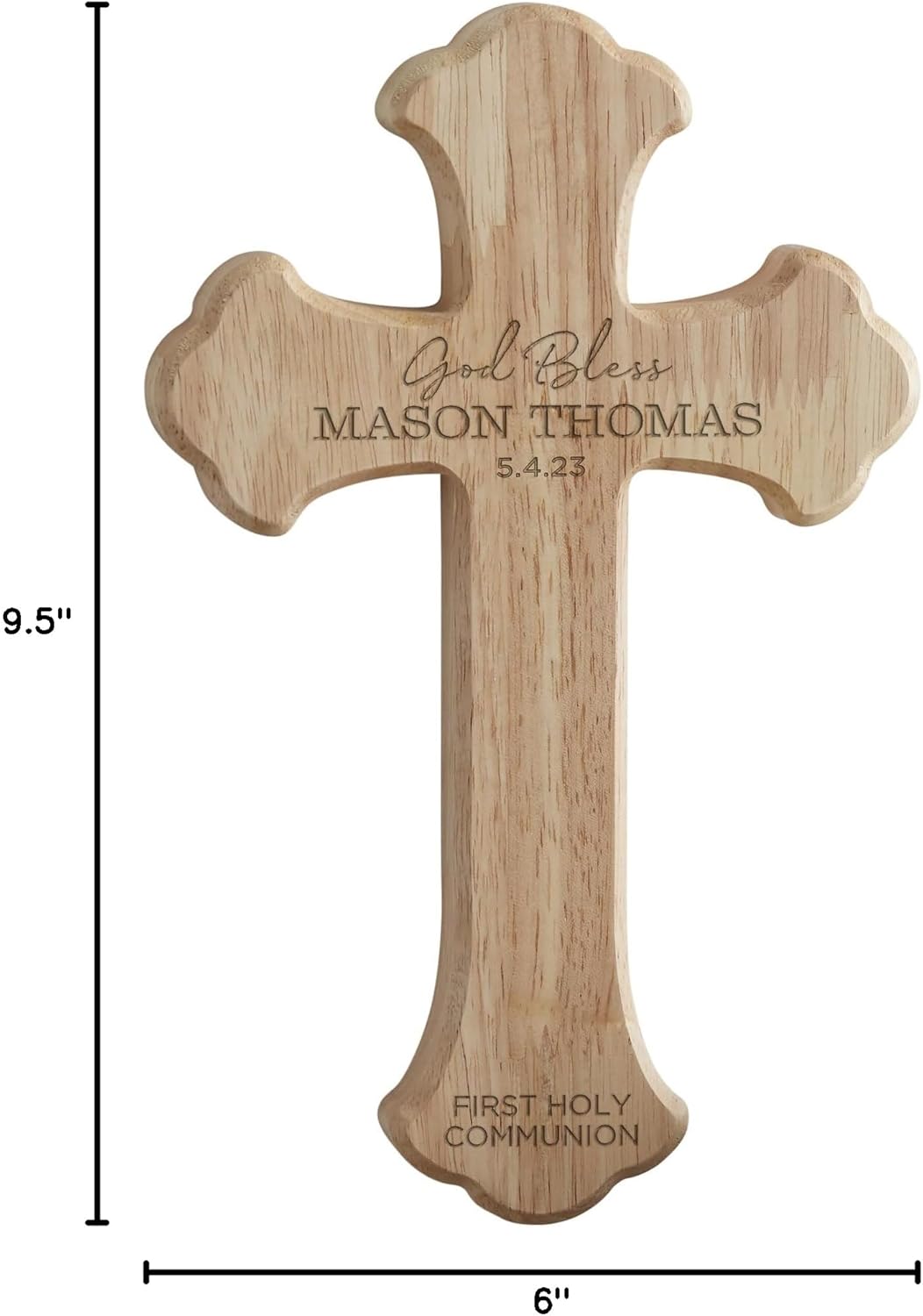 Personalization Universe First Holy Communion Personalized Wood Cross, Custom Engraved Oak Wood Cross - 9.5" First Communion Home Wall Decor with Name and Date, 1st Communion Gift for Boys and Girls