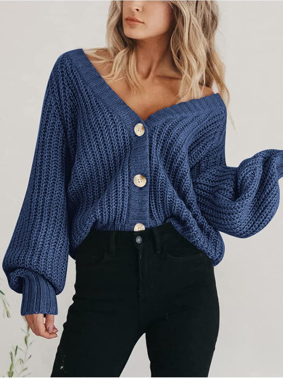 PRETTYGARDEN Women's Chunky Knit Open Front Sweater Long Sleeve Button Loose Short Cardigan Outerwear Coats thumbnail