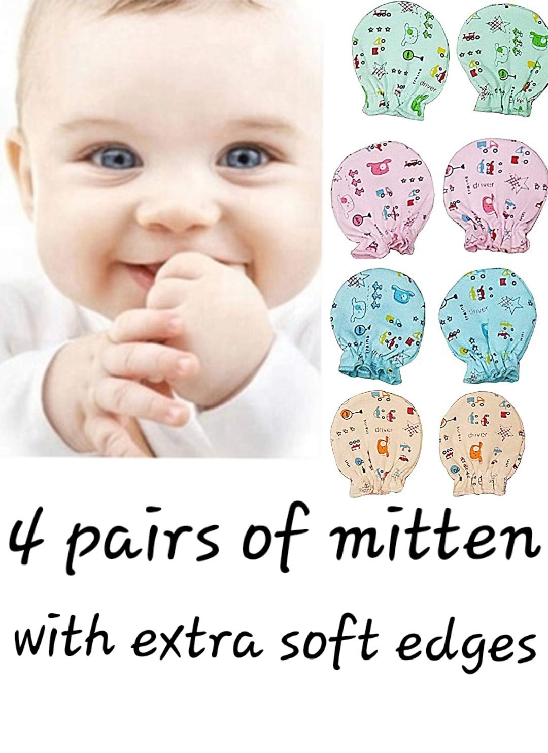 MOM CARE Cotton Cap Mitten and Booties Set -new Born Baby Gloves and Socks Caps -Gifting Combo - Baby Girls Boys 0-12 Months (Pack of 4 Sets) Multi Color 3