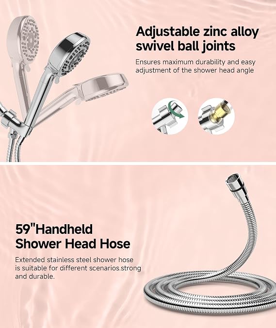 SunCleanse Filtered Shower Head with Handheld,9-Spray Setting High Pressure Detachable Shower Head with 4 Filters for Hard Water - Filter Chlorine, Improve Skin and Hair Texture(4 Filters, Chrome)
