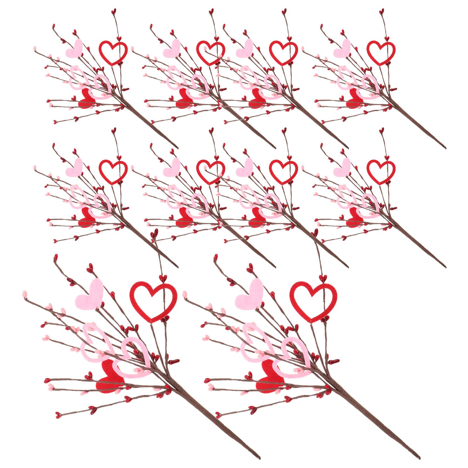 Saint-Valentin de cœur branches de baies rouges sans entretien : 10 fleurs artificielles vase
