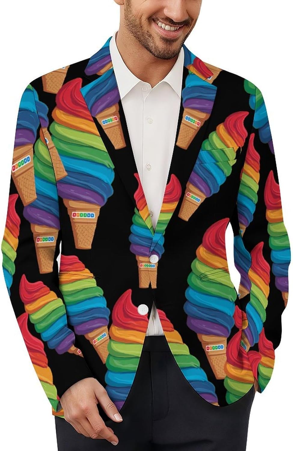 Rainbow Ice Cream Suit Jacket for Men Print Coat Jackets Dress Suits Party Wedding