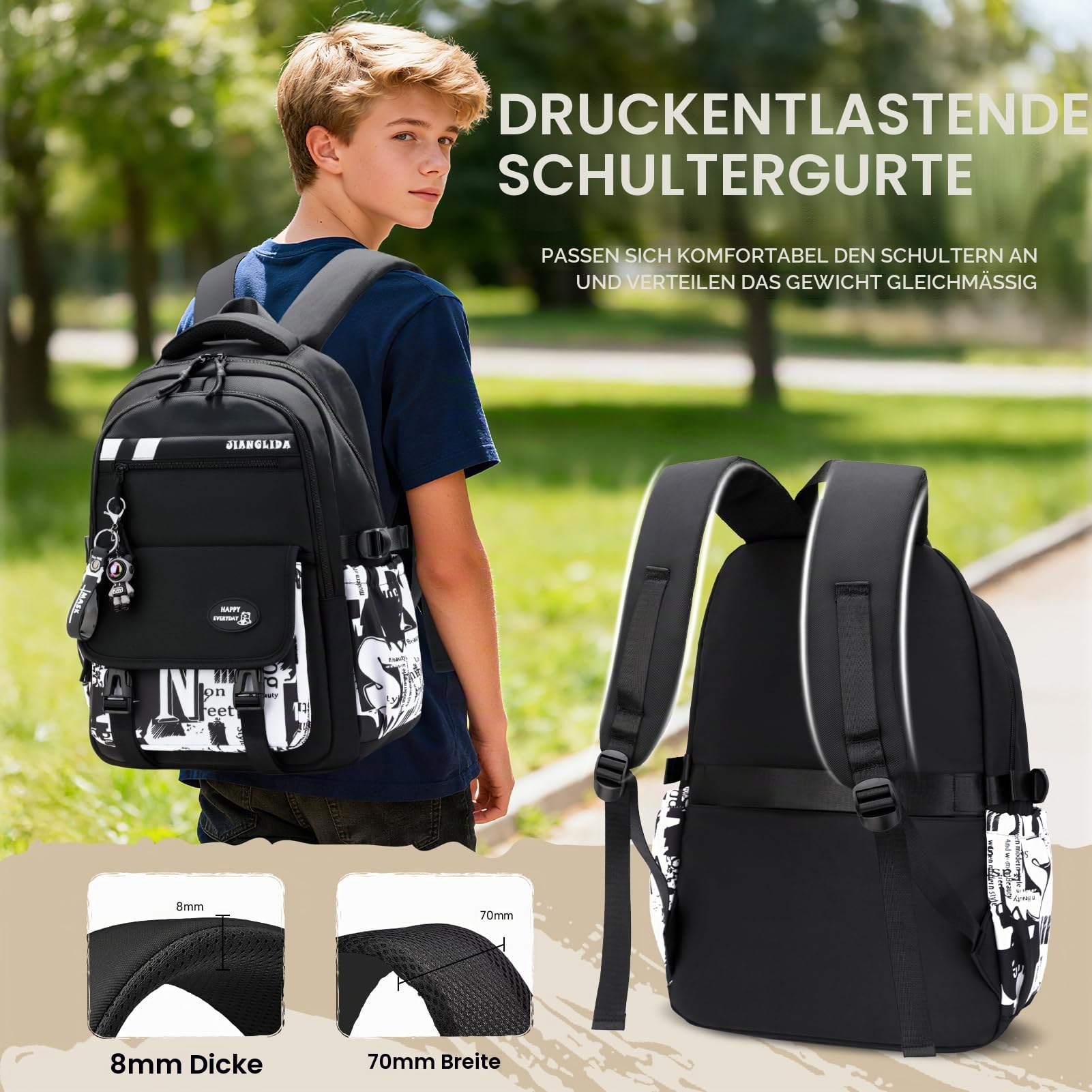 Tanou Schulrucksack Jungen Teenager, Graffiti Druck Schultasche 10-18 Jahre