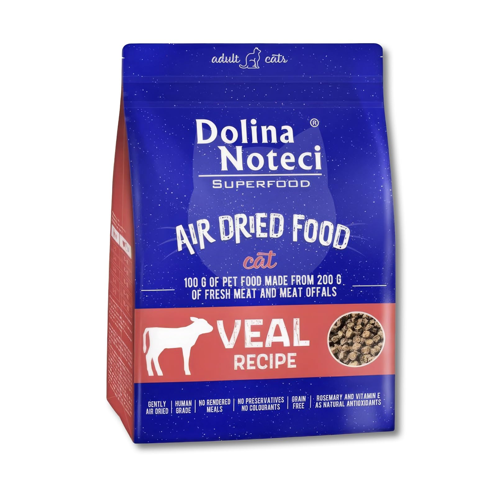 Cat Food Air Dried -SUPERFOOD- Complete Nutrition Food for Adult Cats with High Meat Content and Natural Ingredients - Dolina Noteci