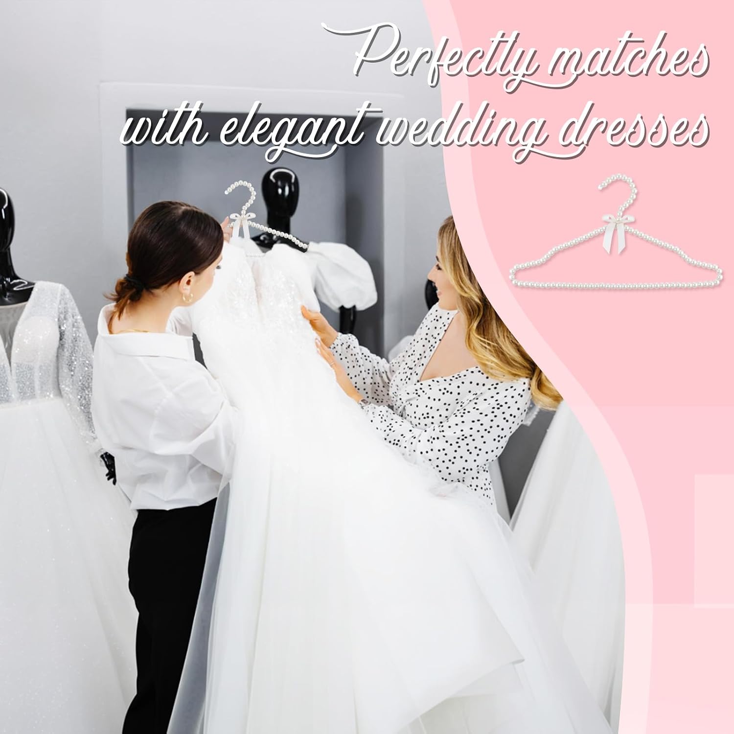5 Pack Pearl Beaded Clothes Hangers Clothing Hanger with Ribbon Bowknot Elegant Bridesmaid Hangers Closet Coat Storage Organizer for Women Bride Wedding (White)