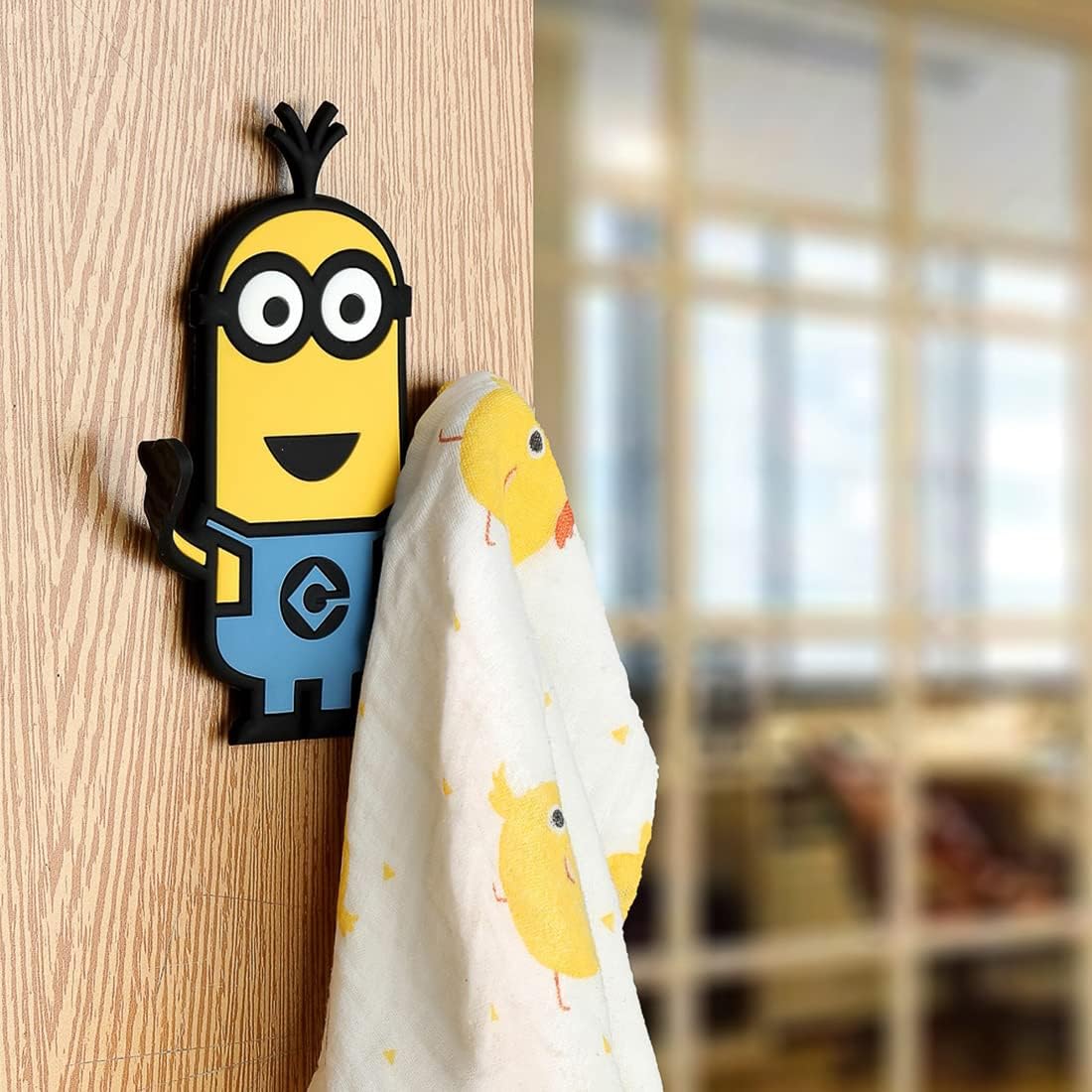 MINISO Minions Collection PVC Soft Rubber Hook 1Pc Traceless Sticky Hook Car Headrest Suction Door Wall Hooks for Home Kitchen Bathroom (Random Color)