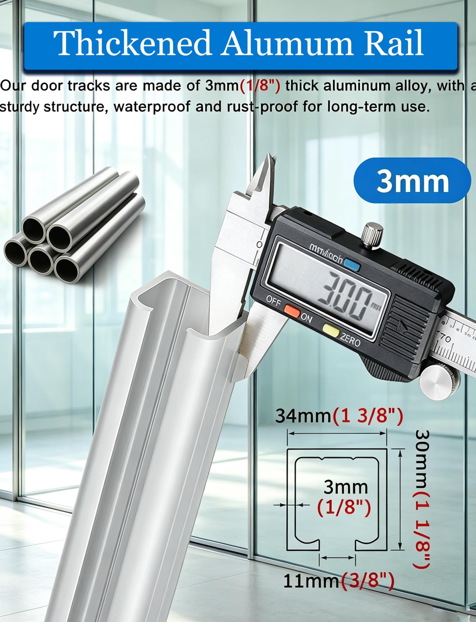 Kit riel puerta corrediza de vidrio sin marco para techo | Kit riel puerta corrediza de metal para baño, balcón, patio y armario(7.55ft(230cm))