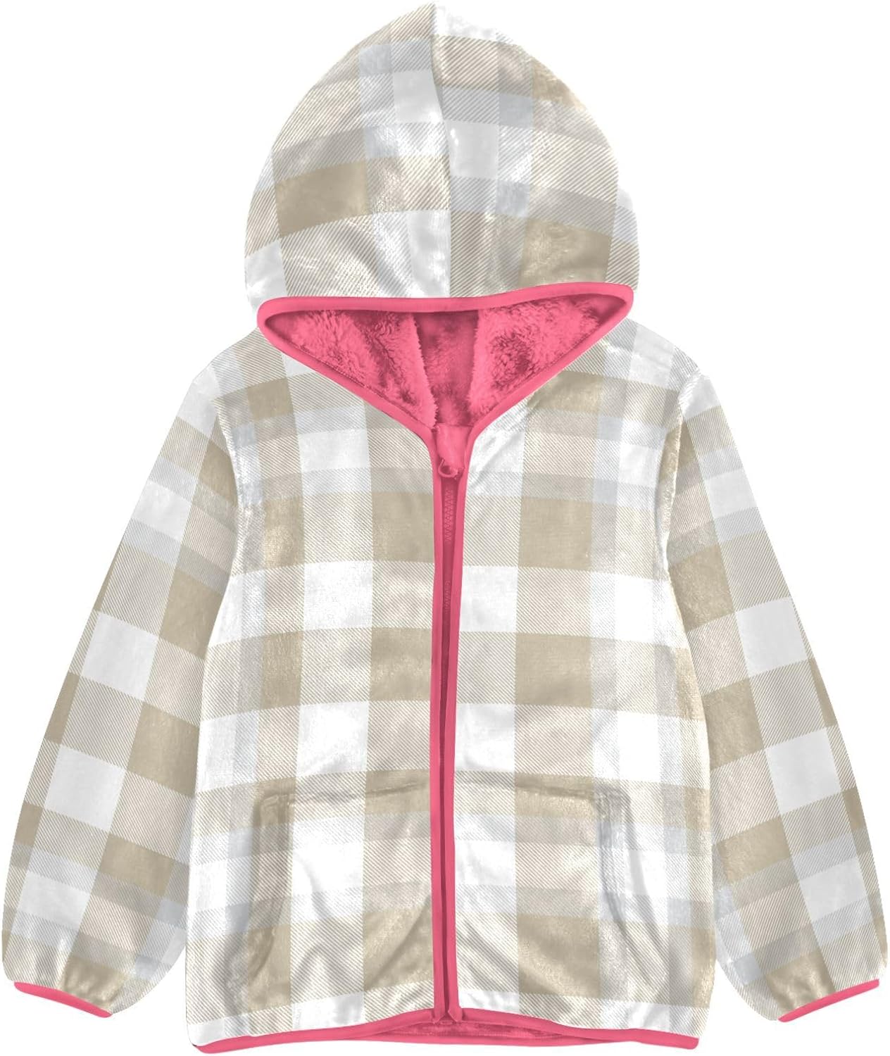 GuoChe Brown Taupe Plaid Kid Fleece Jacket