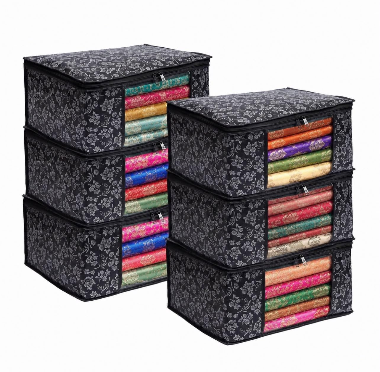 New ZYRA HOME Saree Covers With Zip Non-Woven Printed Saree Cover/Saree Organizer For Wardrobe/Cloth Storage With Transparent Window/Saree Bags Storage/Clothes Organizer (Black- Pack of 3)-image-30