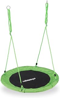 Relaxdays Unisex – Erwachsene, grün Nestschaukel, rund, für Kinder & Erwachsene, verstellbar, Ø 90 cm, Garten Tellerschaukel, bis 100 kg, H x D: ca. 5 x 90 cm