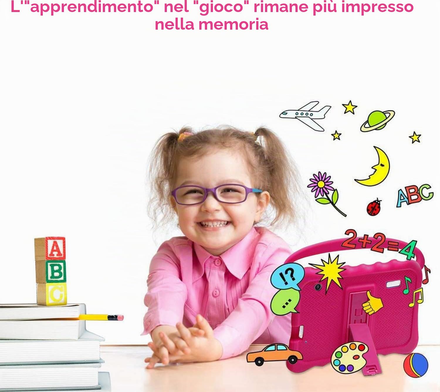 zcobro Tablet per bambini da 7 pollici, tablet per bambini con custodia protettiva 2 GB+32 GB, tablet per bambini con WiFi per ragazzi, quad-core IPS doppia fotocamera Bluetooth di sicurezza bambini