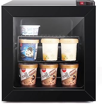 ADT Mini with Display Glass Door 1.1 Cu Ft Small Freezer with 2 Removable Shelves 7 Temperature Settings -8°F to 14°F Perfect for Liquor and Ice Cream