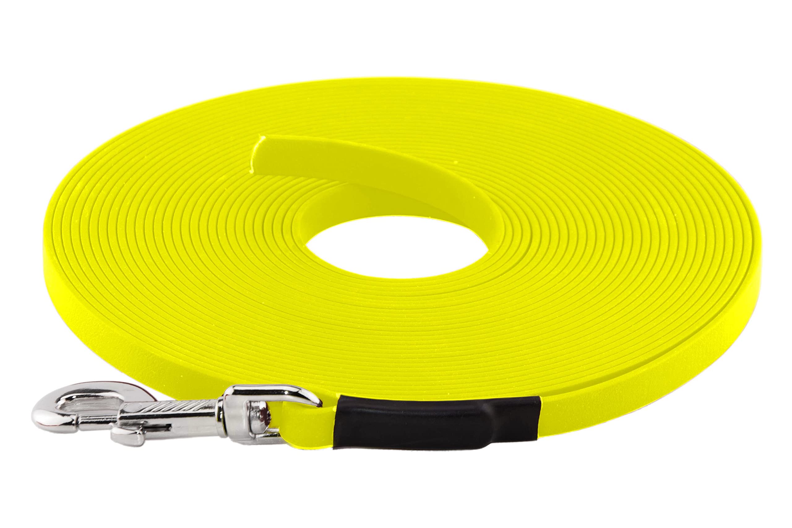LENNIE BioThane Schleppleine, 15m, Neon-Gelb, 16mm für große Hunde, genäht
