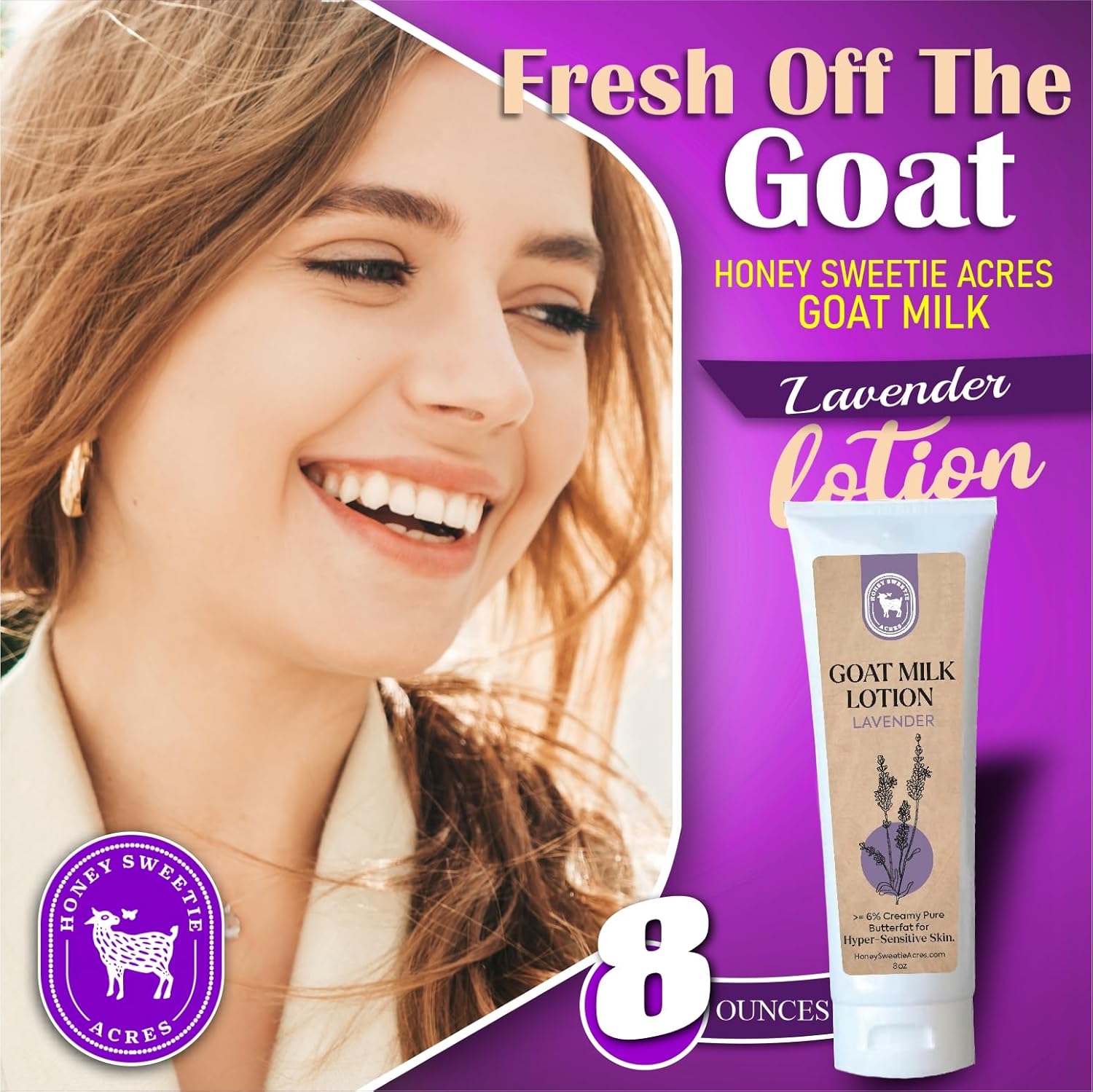 Honey Sweetie Acres Fresh Off The Goat All-Natural Goat Milk 8 oz Lavender Body Lotion is a cruelty-free, handmade lotion that hydrates and moisturizes - Made in the USA - Image 5