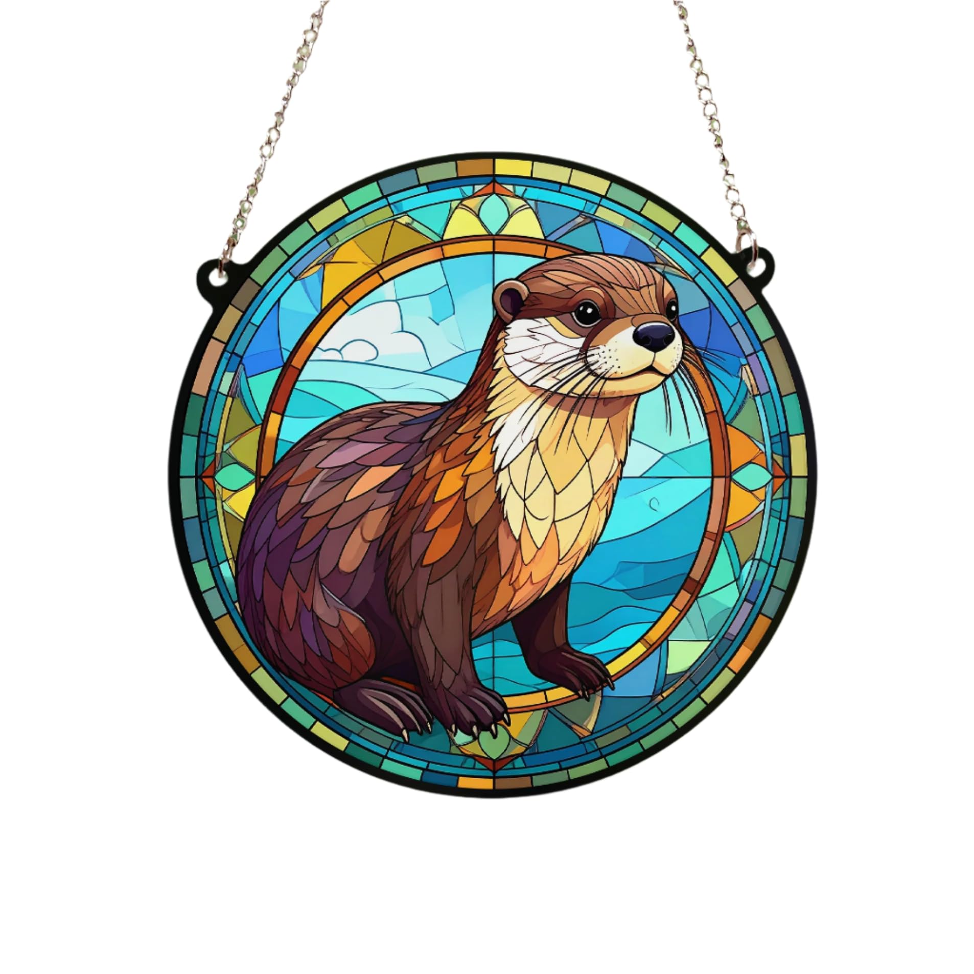 Image Industry Otter Stained Glass Effect Suncatcher - Hanging Ornament - Animal Lovers - New Home - Acrylic (19cm)
