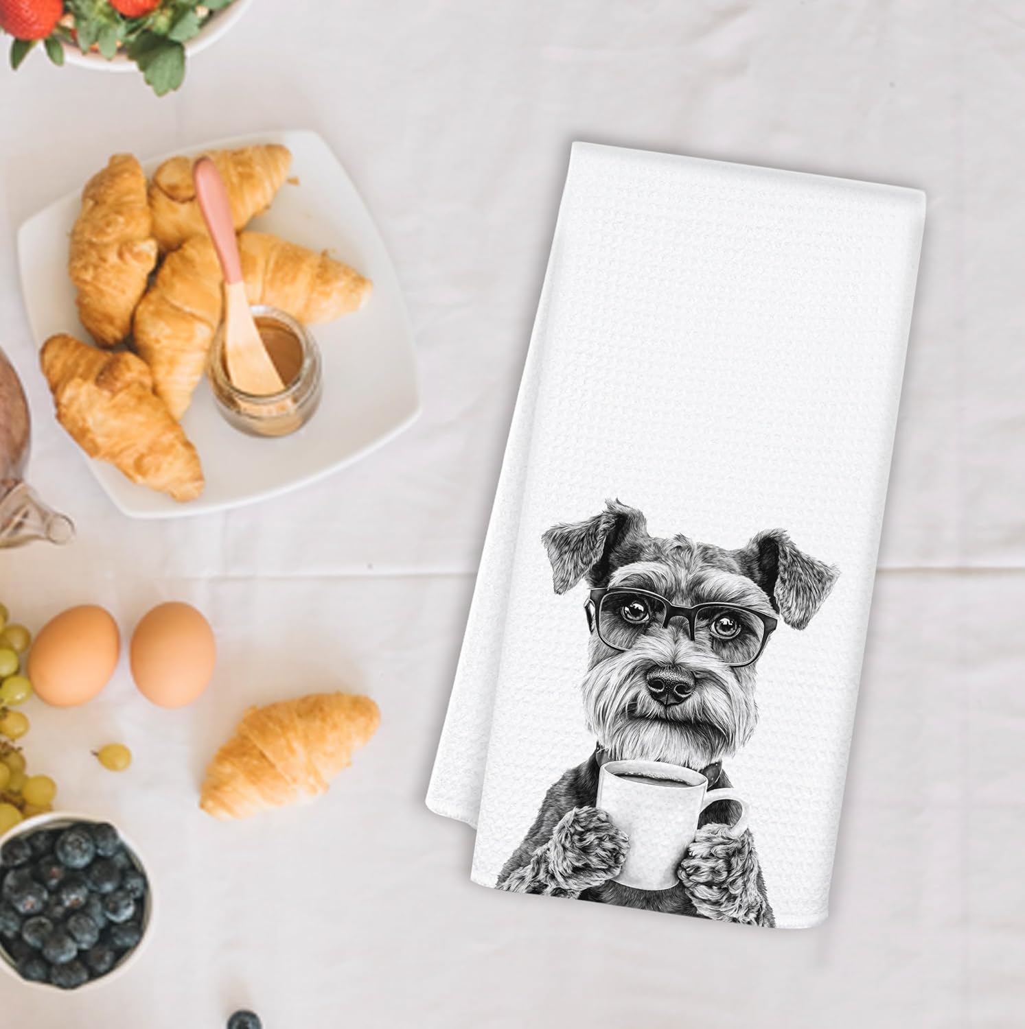 Funny Schnauzer Kitchen Towels, Schnauzer Gifts for Women Dish Tea Towels, Black and White Dog Lovers Owner Gifts Hand Towel for Kitchen, Coffee Bar Station Decor, 16x24 Inch - Image 2