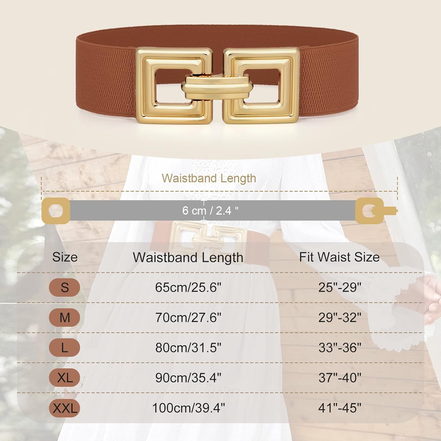 WHIPPY Women Wide Elastic Waist Belt Fashion Hollow Out Square Gold Buckle Stretchy Belt Waistband for Ladies - Image 5