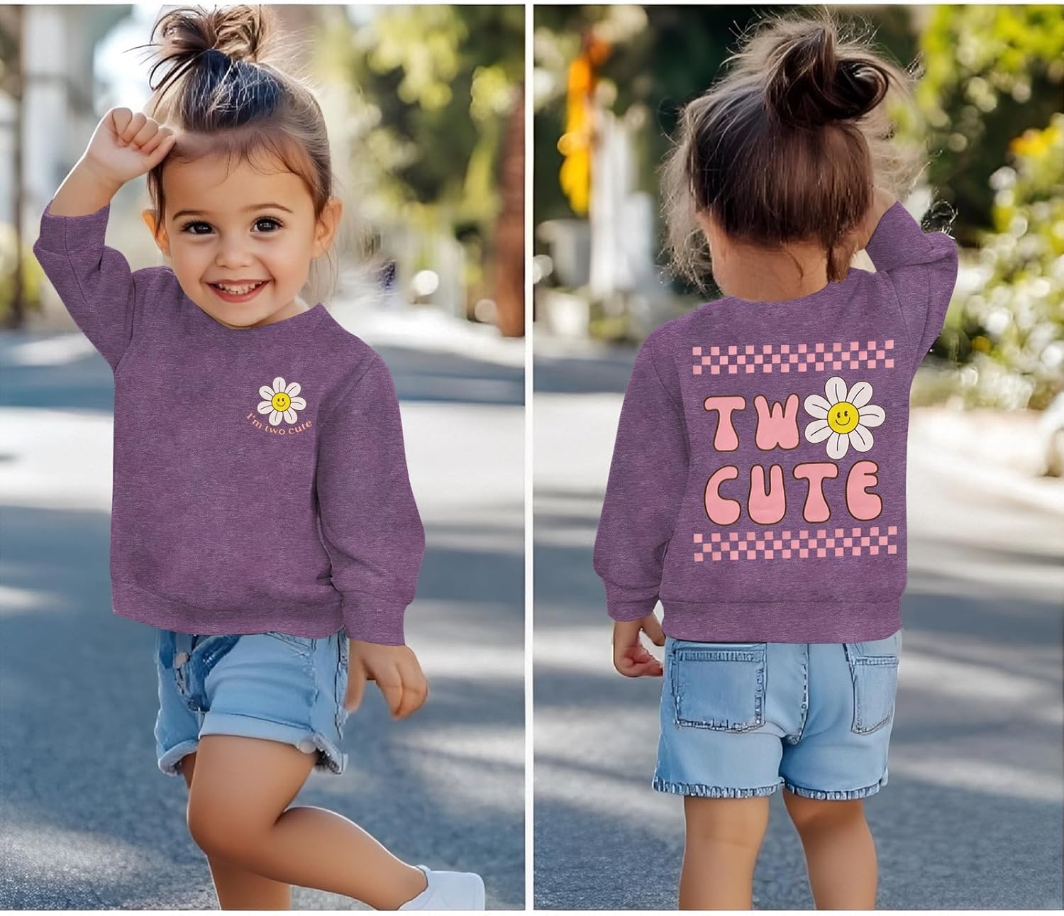 KEKEMI Two Cute Birthday Girl Sweatshirt 2T Girl Sunflower Birthday Outfit Two Years Old Long Sleeve Pullover Tops B-day Tops - Image 2