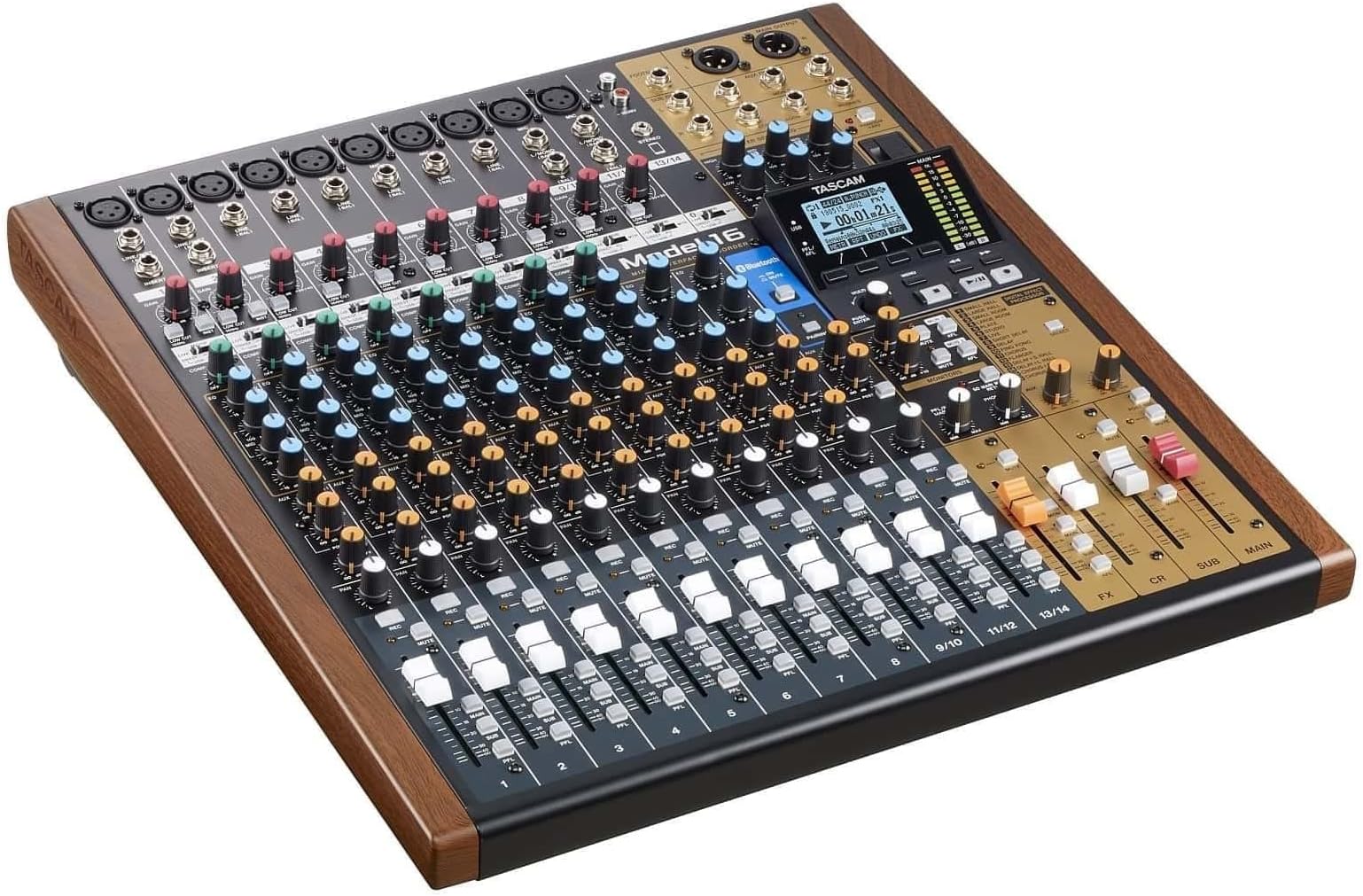 Tascam Model 16 All-In-One 16-track Mixing and Recording Studio, Analog Mixer, Digital Recorder, USB Audio Interface