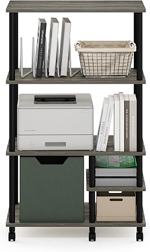 Miniatura 6 de Furinno Turn-N-Tube - Estante de almacenamiento multiusos de 4 niveles sin herramientas con ruedas, roble francés grisnegro