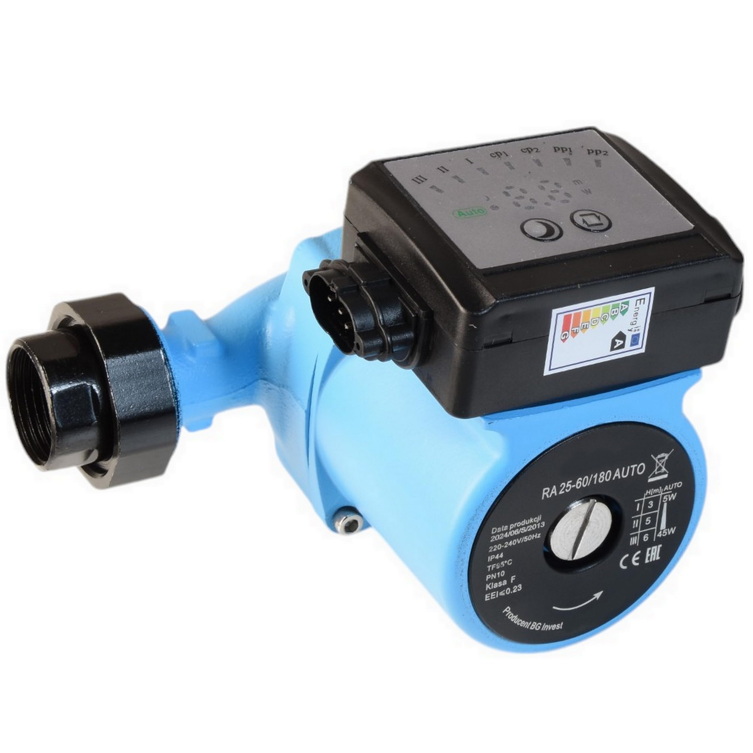 Pompa di Circolazione RA 25-60/180 AUTO (5-45W max. 3300 l/h Prevalenza 6 m) - Pompa per Acqua Calda - per Riscaldamento Centrale – 3 Velocità - Modalità NOTTE e AUTO - Basso Consumo Energetico 180 mm