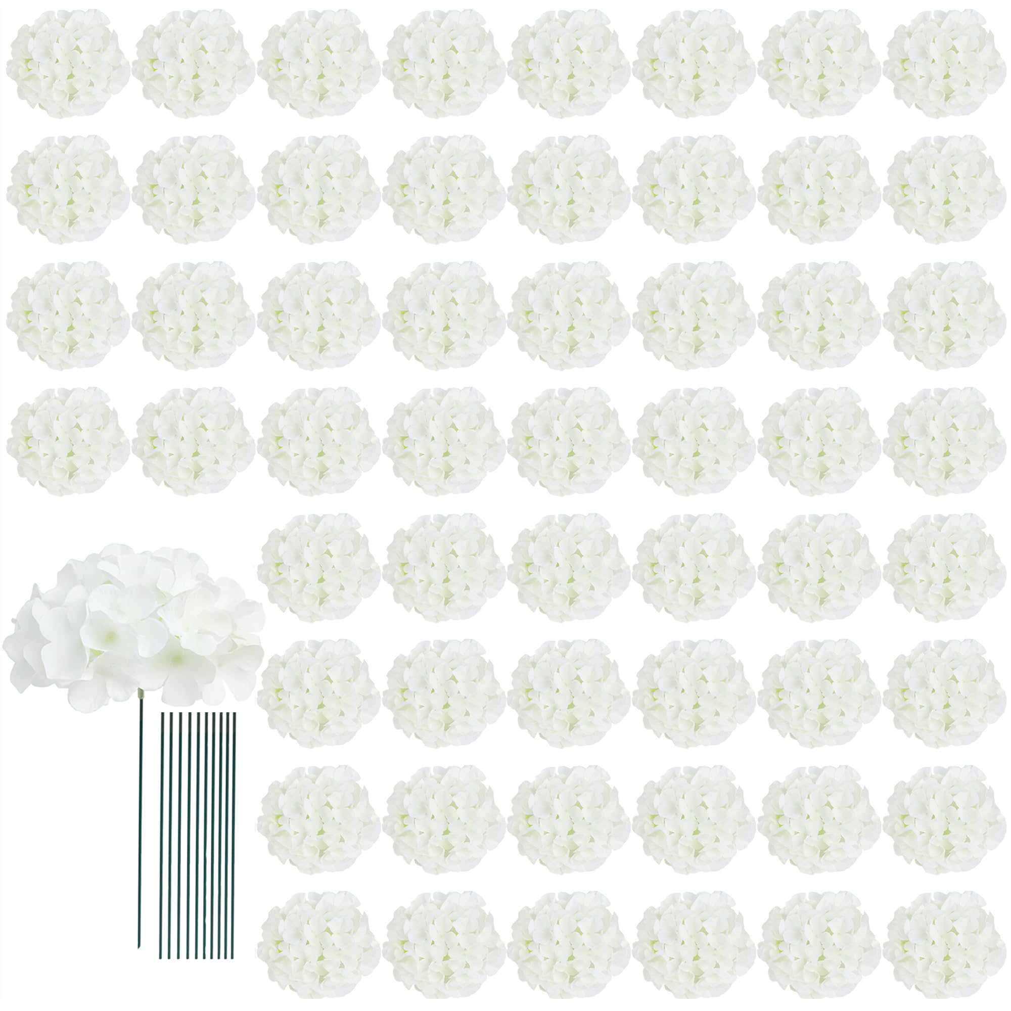 Photo 1 of AVIVIHO 65pcs White Hydrangea Artificial Flowers Bulk (Not Squished, No Steaming Need) Ivory Faux Hydrangeas Bouquet Silk Flowers with Stems for Wedding,Party,Centerpieces,Home,Baby Shower Decor