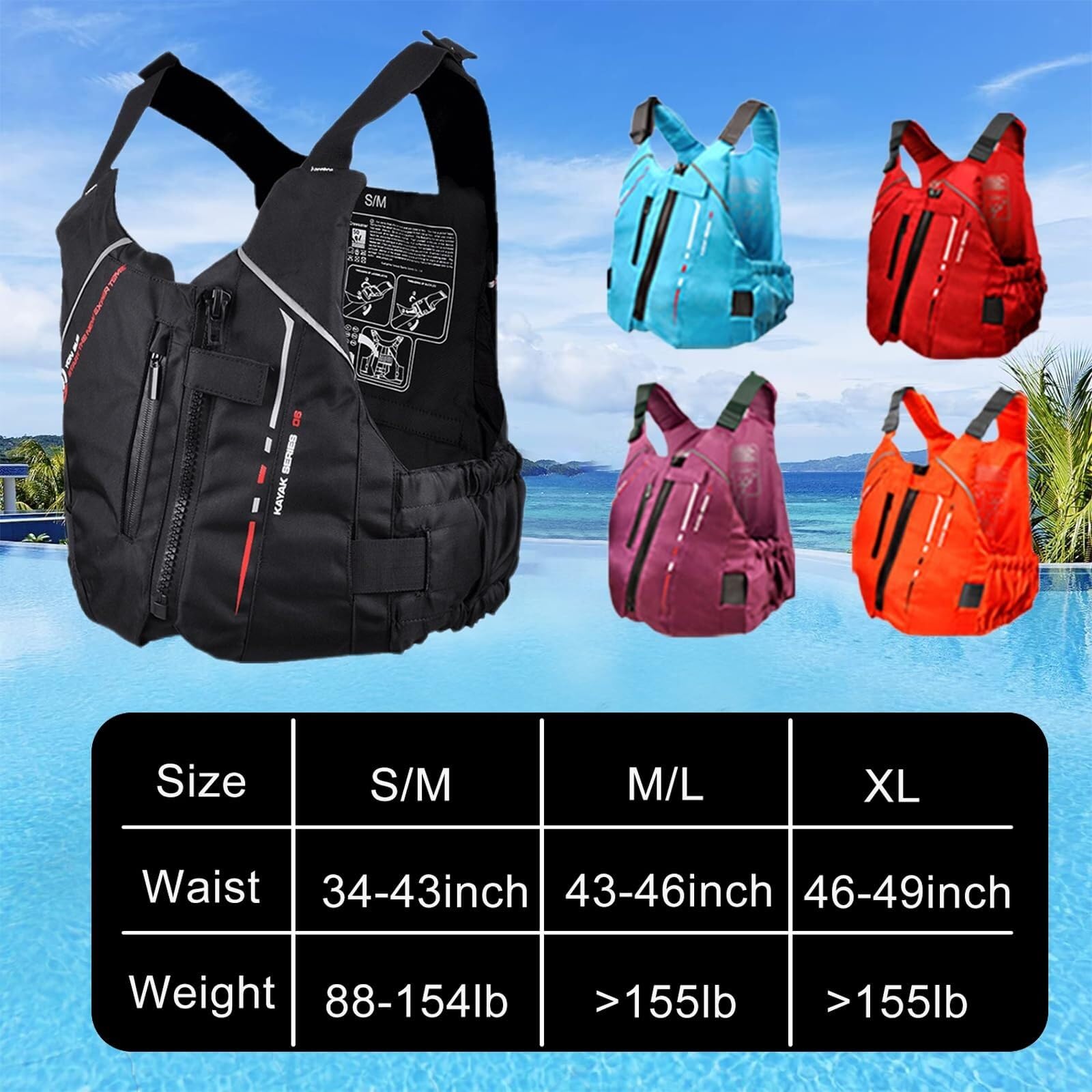 Unisex Hohe Auftriebskraft Tragbar Schwimnweste Leichtes Nylon PVC Schaum für Surfen Segeln Schnorcheln Angeln Wassersport