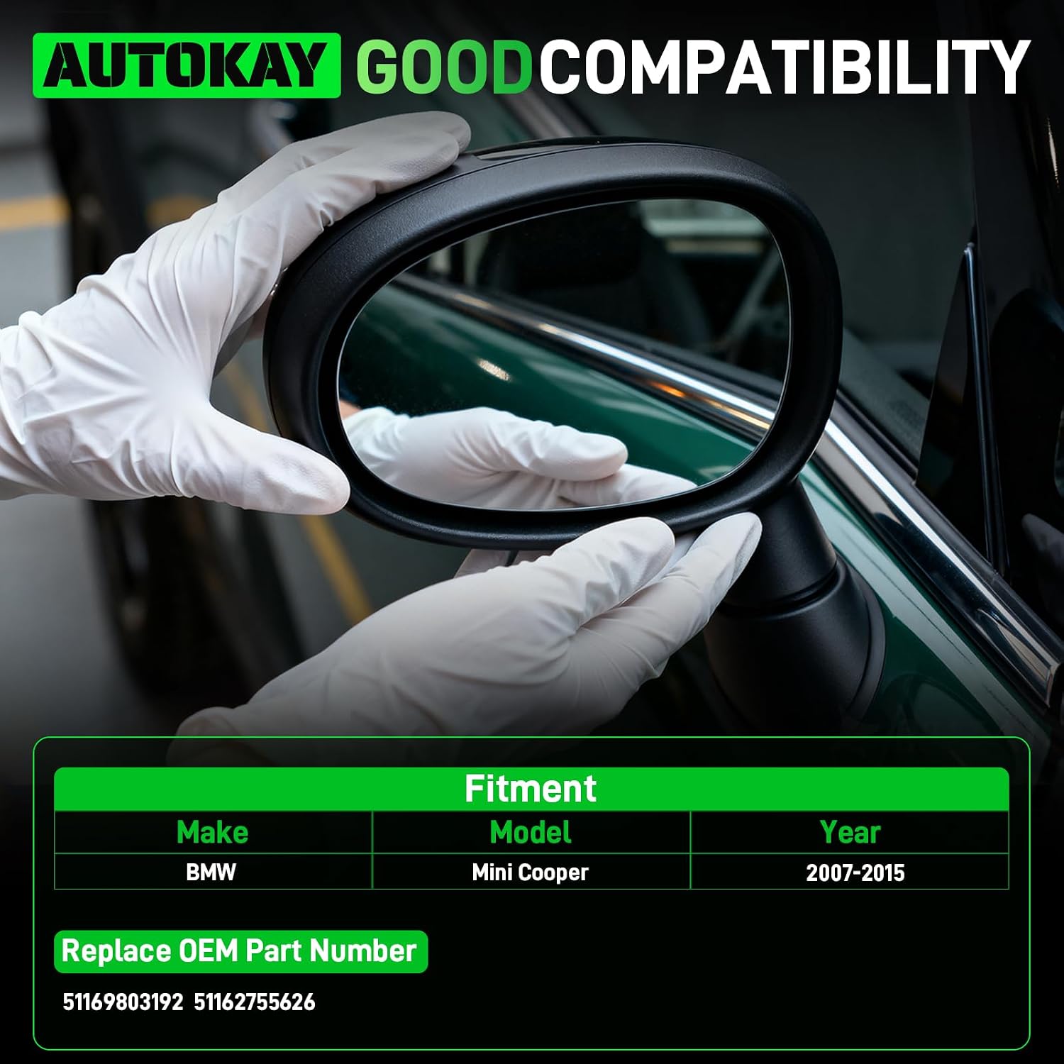 AUTOKAY Right Passenger Side Mirror Glass with Heated Fits for Mini Cooper 2007-2015, Right Side Rearview Mirror Glass Convex Glass Replaces 51169803192 51162755626