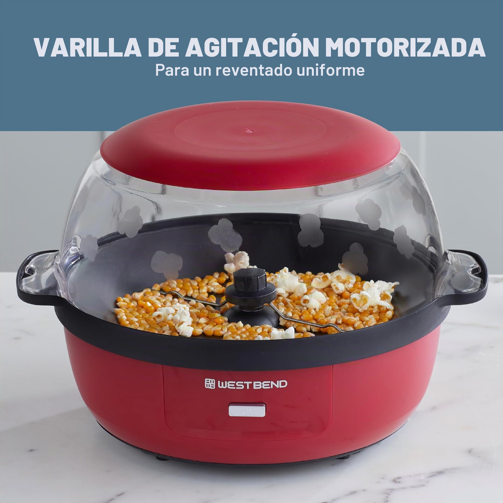 West Bend Stir Crazy Hot Oil Popper, máquina para hacer palomitas de maíz con tapa grande para servir y varilla de agitación, 6 cuartos de galón, rojo