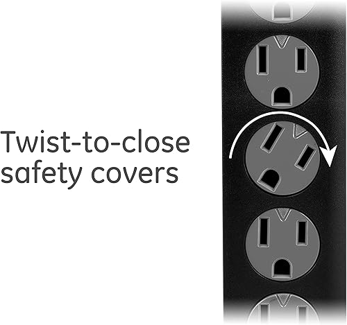 Miniatura 11 de GE - Paquete de 2 protectores de sobretensión de 6 tomas, extensión de 20 pies, 800 julios, enchufe plano, tapas de seguridad de cierre por torsión